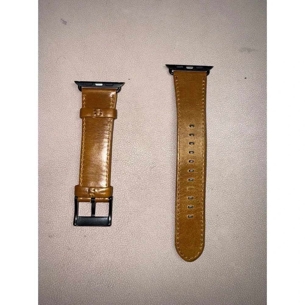 Genuine Leather Apple Watch Band Brown 42mm 44mm 45mm Black‎ Buckle Strap